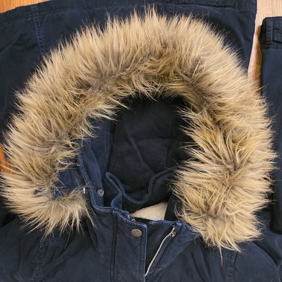 Hollister Y2K Navy Blue Hooded Utility Coat Sherpa Lined Jacket Women's Size M - Picture 12 of 16